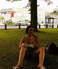 Amateur public nudity and english babes Emma Louise and Sarah Jane flashing nude round parks and roads on british streets from UK Flashers