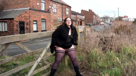 Bbw Uk flasher Emmas public nudity and masturbation of peeing chubby girl next door in the village centre in England from UK Flashers