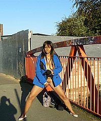 Ebony teen flashing and masturbation outdoors with cute black babe from UK Flashers