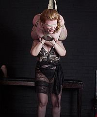 Suspension bondage and tit torture of lesbian slaveslut Madison in extreme nipple pain and flying restraints under the control of mistress Jay from Shadow Slaves