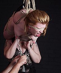 Suspension bondage and tit torture of lesbian slaveslut Madison in extreme nipple pain and flying restraints under the control of mistress Jay from Shadow Slaves