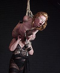 Suspension bondage and tit torture of lesbian slaveslut Madison in extreme nipple pain and flying restraints under the control of mistress Jay from Shadow Slaves