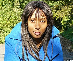 Ebony teen babe Candy masturbating and pussy flashing in public outdoors with hairy chicka from UK Flashers